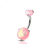Image 2 of Double Opal Prong Set Cz 316L Ss Navel Ring