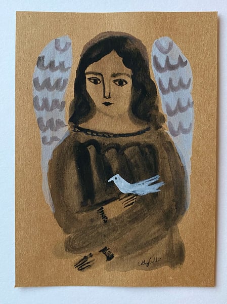 Image of 16. Original work on brown paper - angel with bird