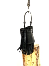 Image 3 of Midnight Black Fringed Leather Top Handle Bucket 