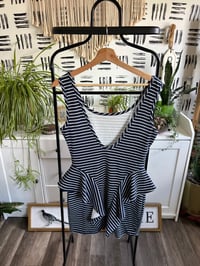 Image 1 of blue stripe ruffle dress