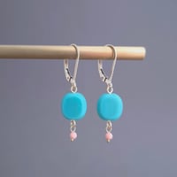 Image 1 of Dormeuses turquoise et rose en gold filled