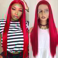 Image 7 of 13X4 Burgundy Red Wig Long Straight Synthetic Lace Front Wig Dark Wine Colored Hair Lace Frontal Wig
