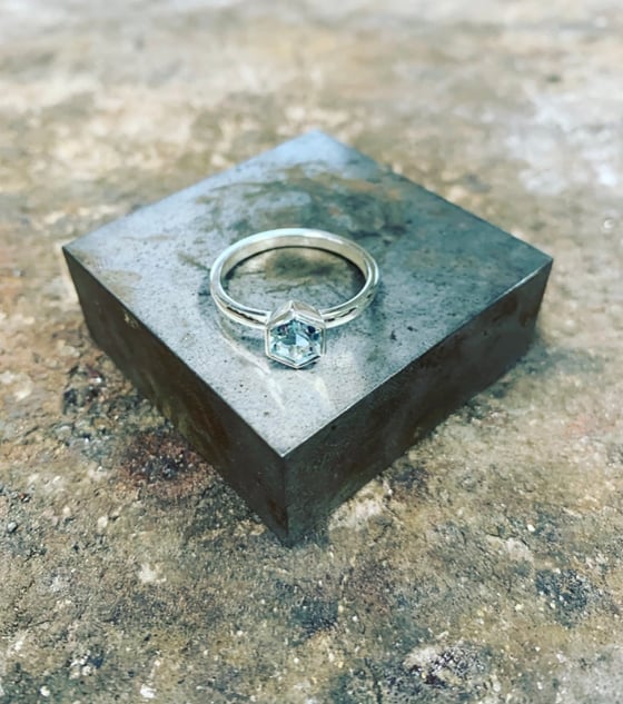 Image of Silver Aquamarine Hex Ring