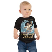 Image 1 of I Ride With Jesus Surfing Dark Baby Jersey Short Sleeve Tee