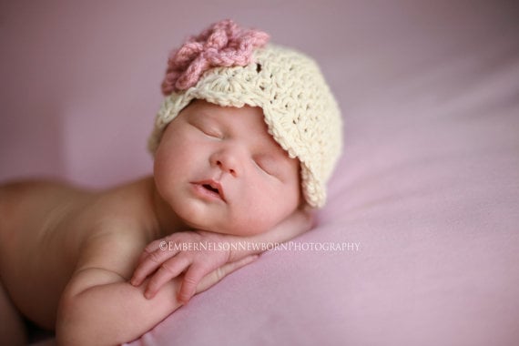 Image of Creme Beanie with Flower