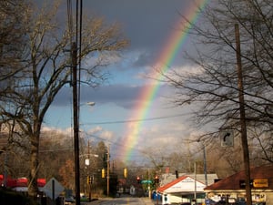 Image of Normaltown with a rainbow