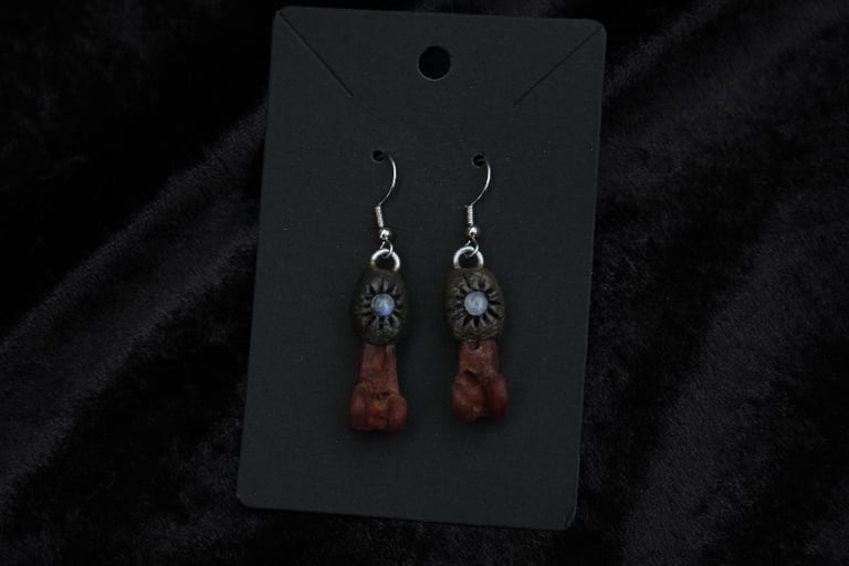 Dead good beetroot stained rabbit bone and moonstone earrings Image 8