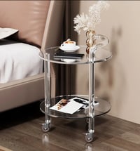 Image 3 of Modern Clear Acrylic Bar Cart Rolling Serving Trolley with 2 Tiers & Handle