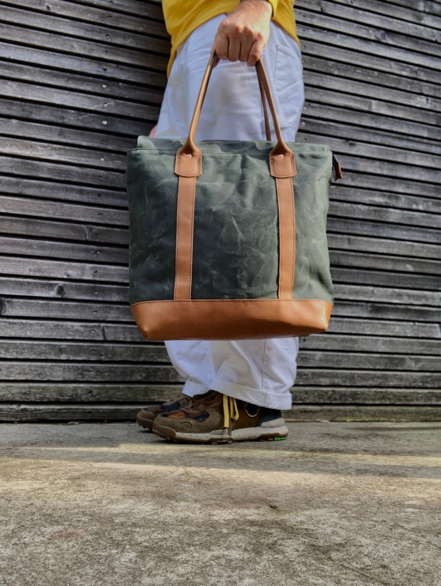 Image of Large tote bag, carryall with leather base and handles collection Unisex