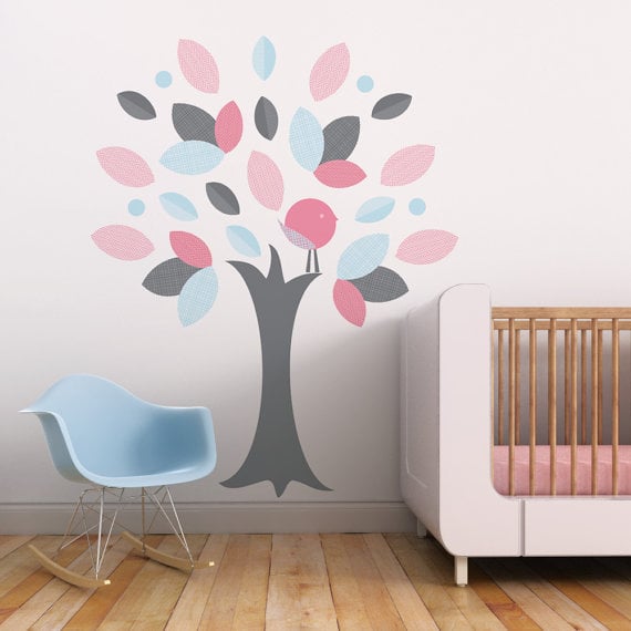 Leafy Tree Children Fabric Wall Decal - Wall Art Sticker for Nursery or Kids Room — Removable 