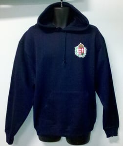 Image of Navy and Red Hooded Sweatshirt with Crest