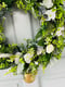 Image of 40cm Thick Wicker Wreath - foliage and white flowers 