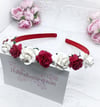 Red & White Flower Headband, Christmas valentines hair accessories 