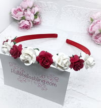 Image 1 of Red & White Flower Headband, Christmas valentines hair accessories 