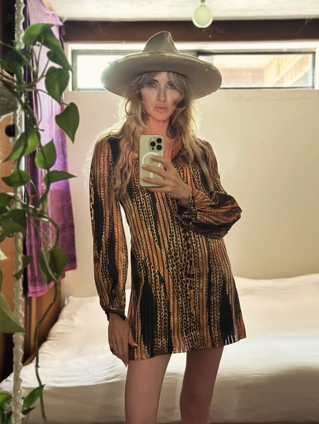 late 1970s silk San Francisco boutique poet sleeve dress