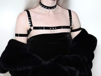 Image 4 of Velvet mini harness with heart-shaped beads and arm cuffs