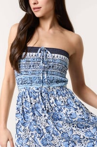 Image 3 of FLORAL PRINT SHIRRED BUST BANDEAU DRESS