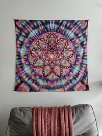 Image 2 of 53"x51" Watercolor mandala tapestry 