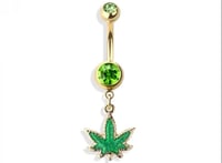 Image 1 of Glittered Marijuana Dangle 316L Ss Navel Ring