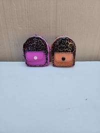 Image 1 of Leopard mini backpack keychain orange pink