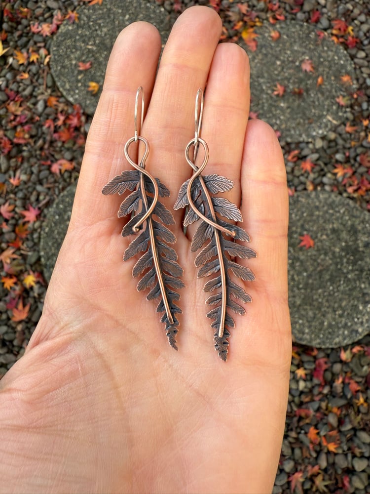 Image of LARGE Copper Autumn Fern Dangle Earrings