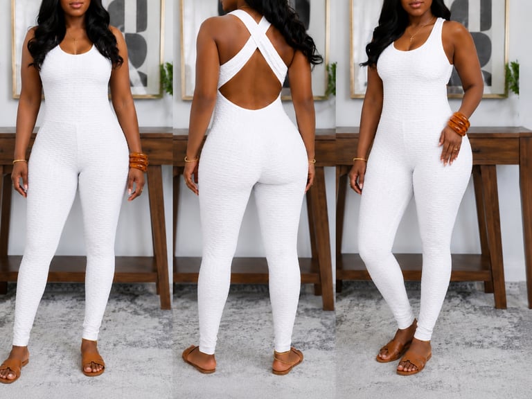 White Honeycomb Jumpsuit (FREE Seamless TUBE TOP INCLUDED) M-Xl ✨GREAT STRETCH✨