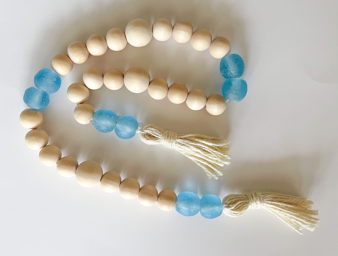 Image of Natural Wood + Blue Seaglass