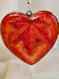 Image 5 of Handcrafted Resin Autumn Maple Leaf Heart Shaped Earrings 
