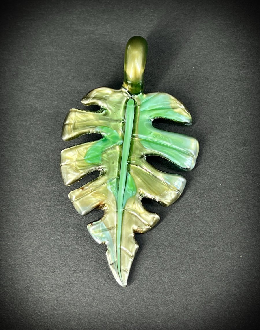 Image of Variegated Metal Monstera Leaf Pendant