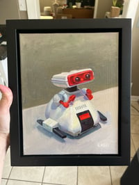 Image 2 of Cute Robot Oil Painting (8x10”) with Black Floater Frame