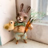 Brown Bunny with Carrots and Chick