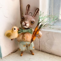 Image 1 of Brown Bunny with Carrots and Chick