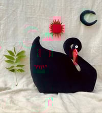 Image 1 of Swan Cushion in Black velvet