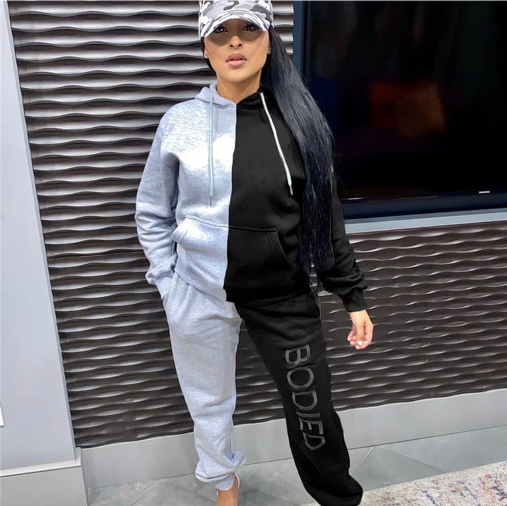Image of 2 Piece Color-Block Hooded Jogger set
