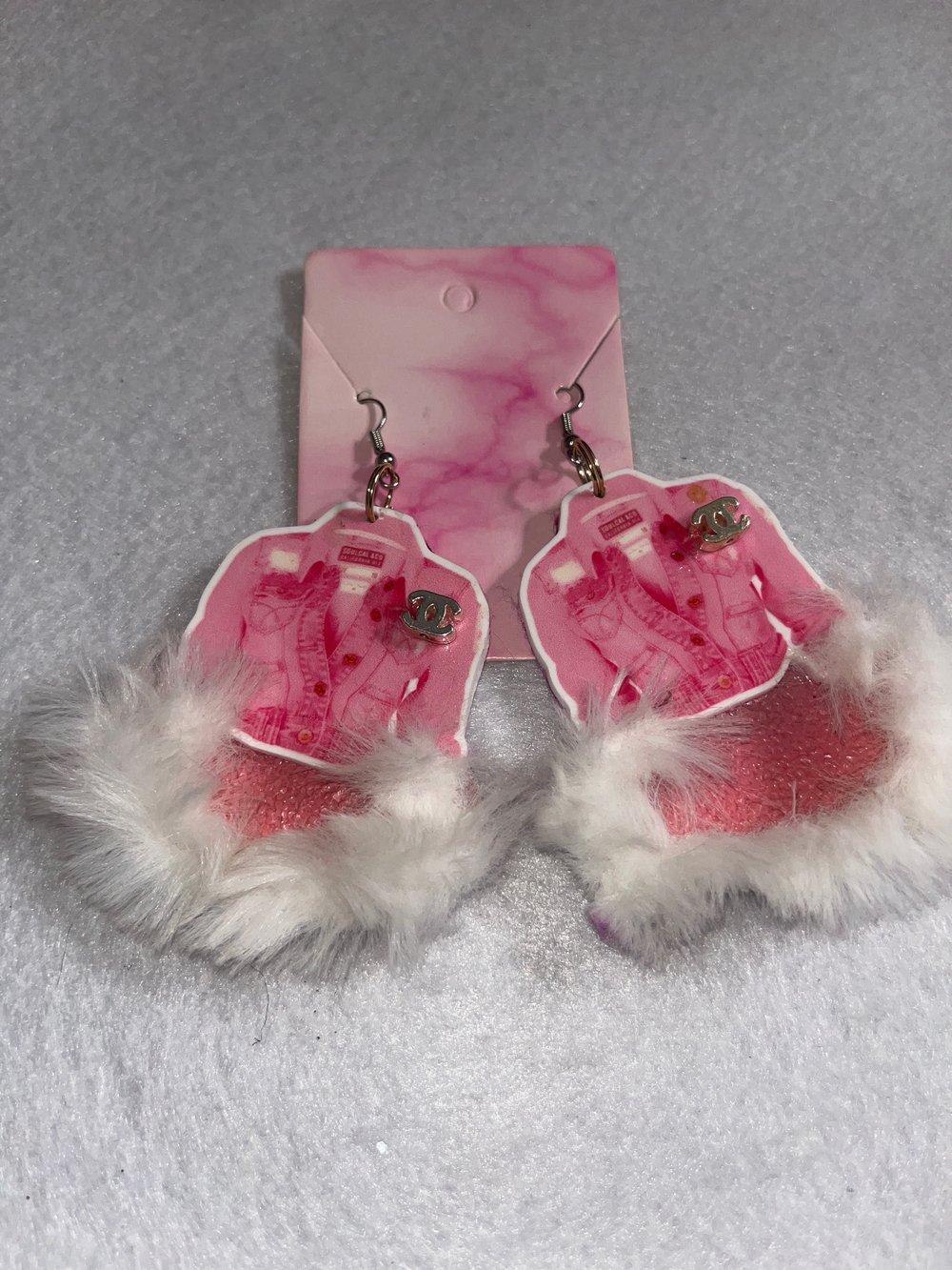 Image of Pink Fur Bracelet & Earring Set