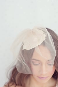 Image of Ivory alencon lace bridal hat with golden blusher veil