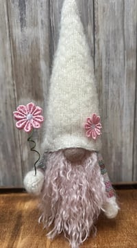 Image 2 of Cream & Pink Lambswool Wee Daisy Gnome