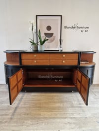 Image 3 of Large Mid Century Luxury Sideboard Nathan | Curved Teak Sideboard Black | 4 Walnut Drawers 