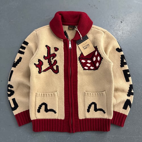 Image of BNWT SS24 Palace x Evisu Dice Cowichan Knit, size small
