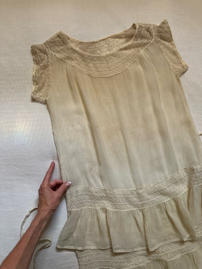 edwardian cotton voile dress with handmade lace