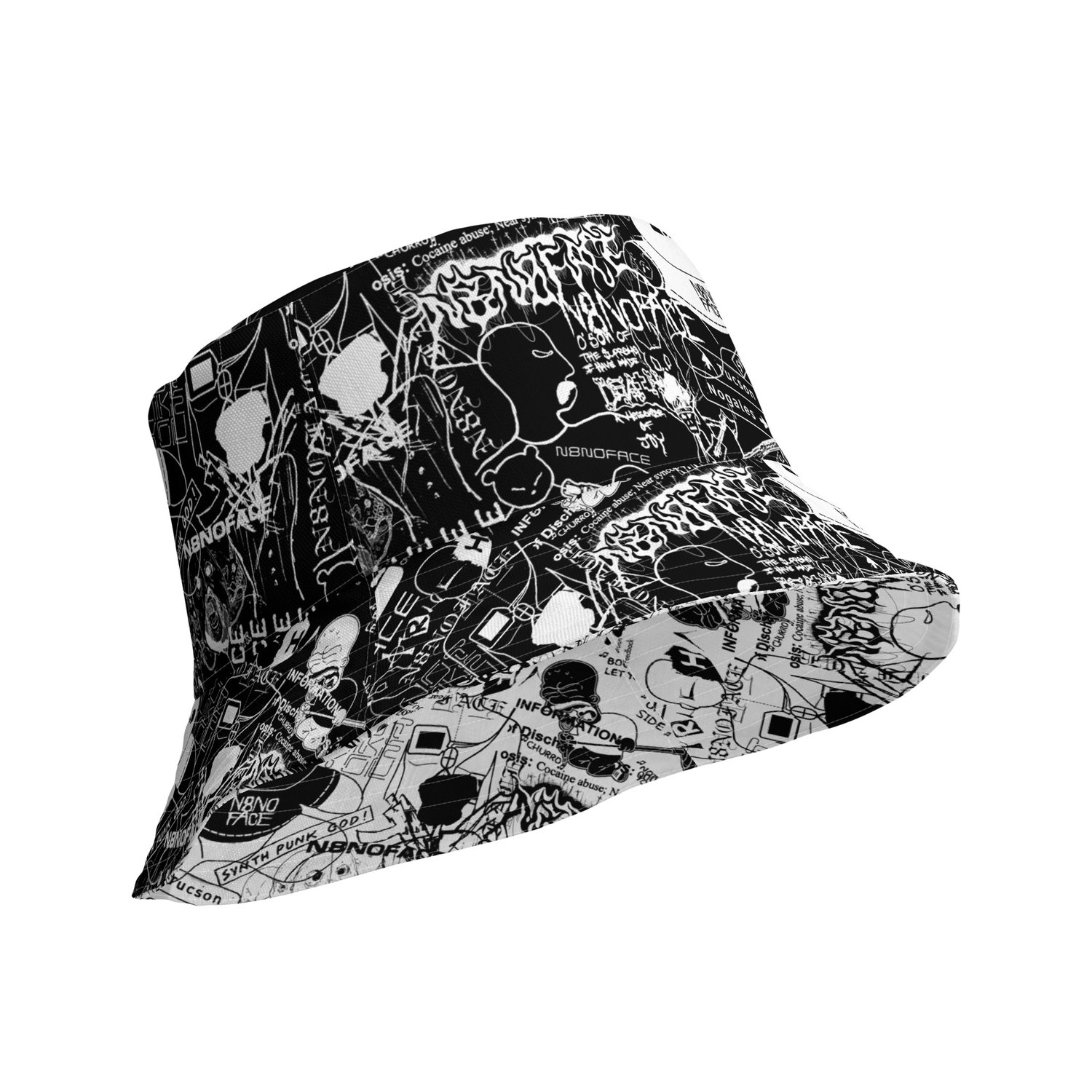 N8NOFACE LOGO COLLAGE Reversible bucket hat (BLACK)