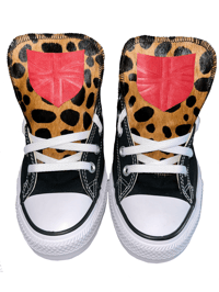 RED LEATHER SHIELD CHEETAH CHUCKS