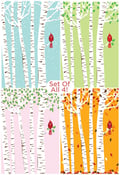 Image of Set of All 4 Seasons Cardinal & Birch Trees Silkscreen Art Prints