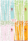 Set of All 4 Seasons Cardinal & Birch Trees Silkscreen Art Prints