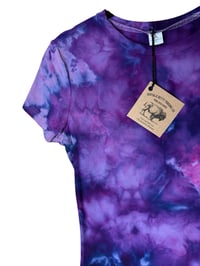 Image 5 of ♻️ UPCYCLED XS Stretch Tee in Purple Haze Ice Dye