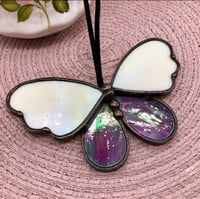 Image 1 of Purple & Ivory Stained Glass Butterfly Suncatcher