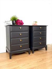 Image 2 of Stag Minstrel BEDSIDE TABLES / BEDSIDE CABINETS / CHEST OF DRAWERS painted in dark grey