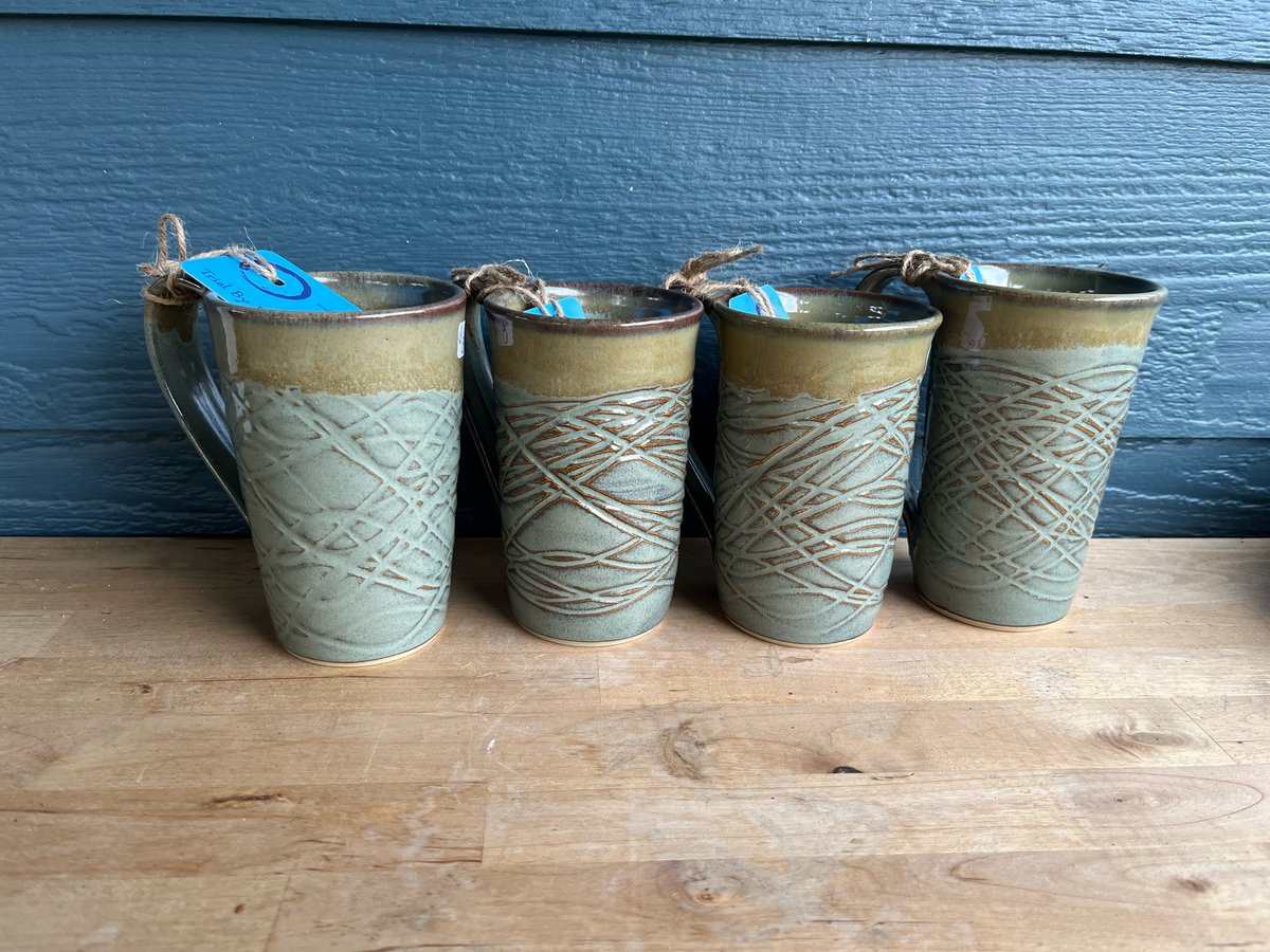 Image of M57 Set of Mugs Melty Green and Caramel Coloured Glaze