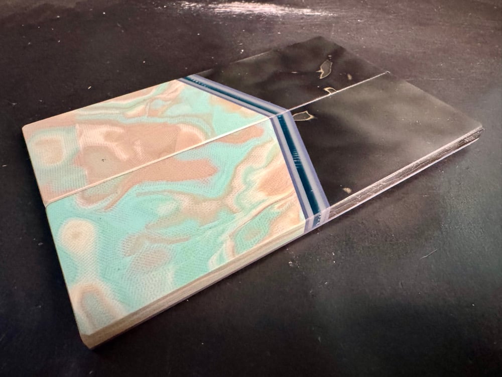 Image of Raffir Curly Uranium & Burl G10 GLOW Segmented Knife Scales