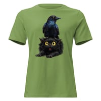 Image 1 of Women's Relaxed T-Shirt, Funny Crow Raven & Black Cat Tee